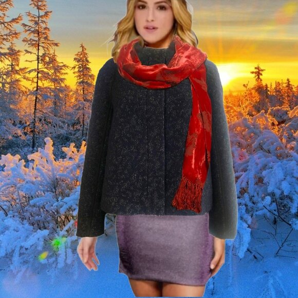 MAGASCHONI Black/ Lavender/ Silver Tweed Cropped Blazer Jacket Snap Closure Sz L - Picture 3 of 7